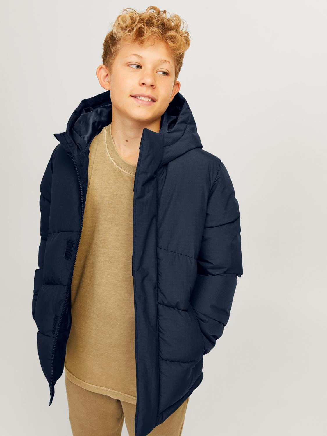 World Puffer Junior Boys Navy Jacket-Open jacket view