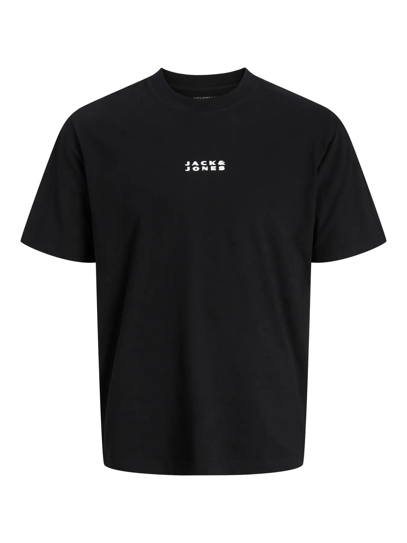 Black t-shirt with 'Jack & Jones' logo on a white background