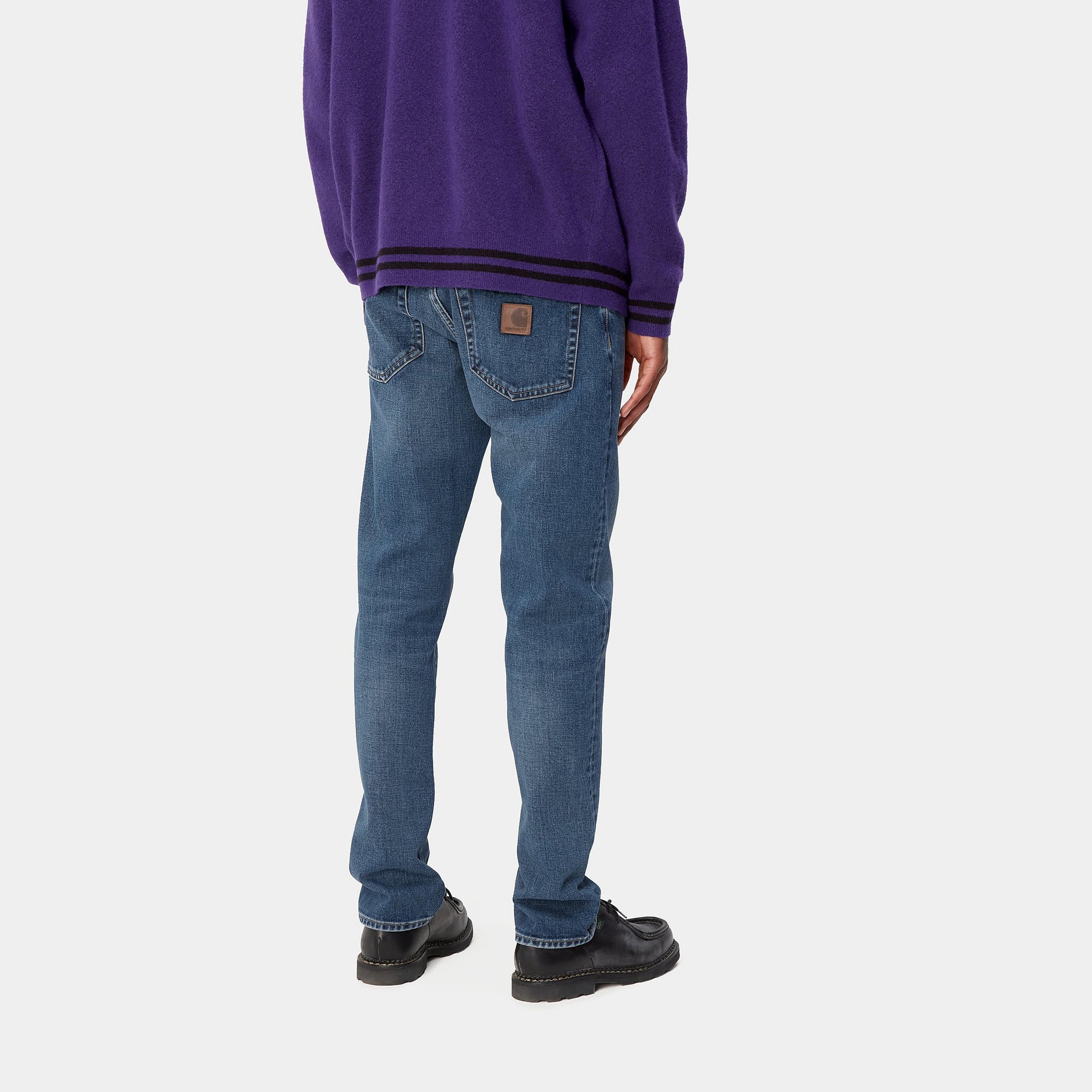 Carhartt WIP Klondike Pants-Dark Used Wash BLUE model front view