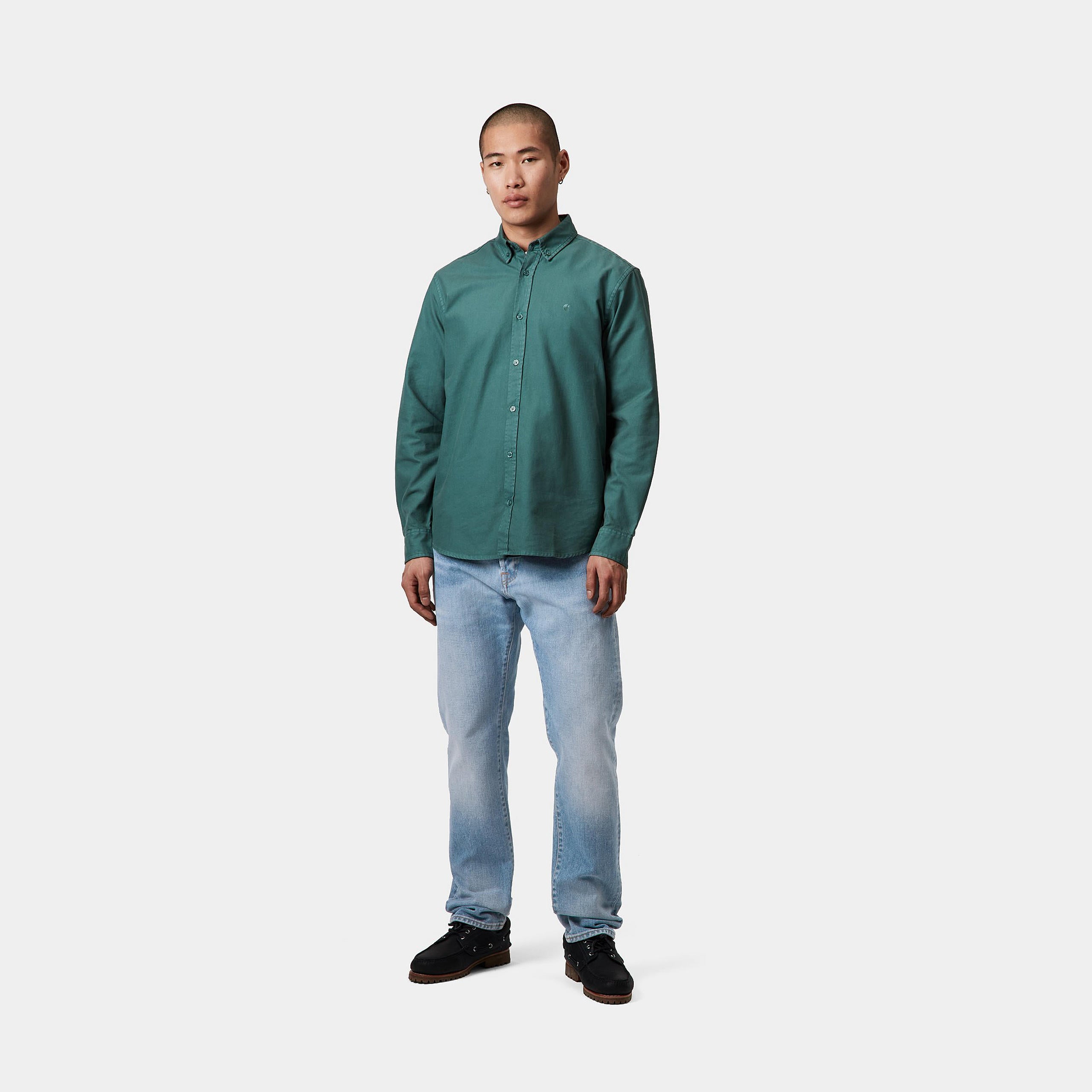Carhartt WIP Klondike Pants-Light Used Wash BLUE model front view