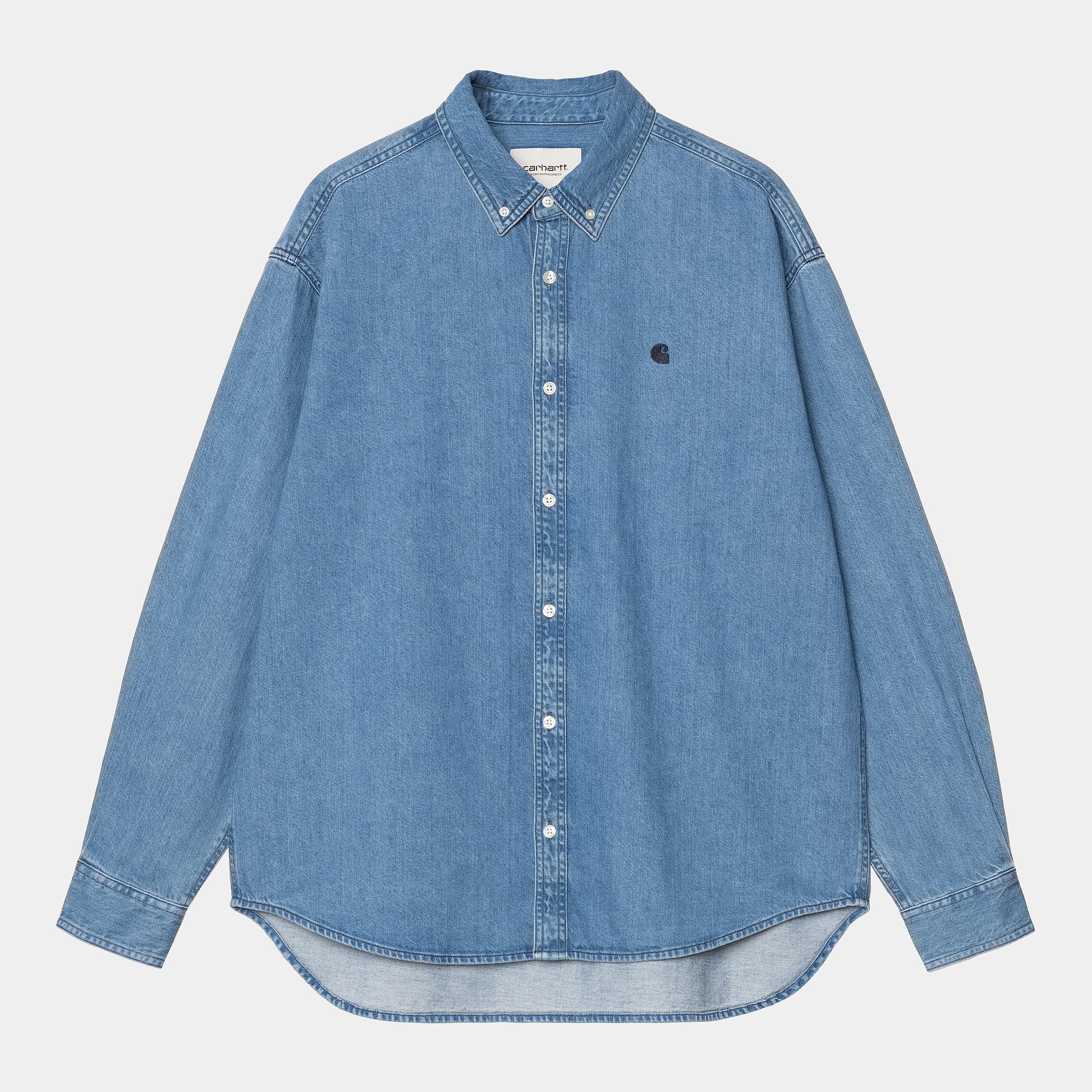 Carhartt WIP Long Sleeve Lucas Shirt-Blue Stone Washed Blue front view