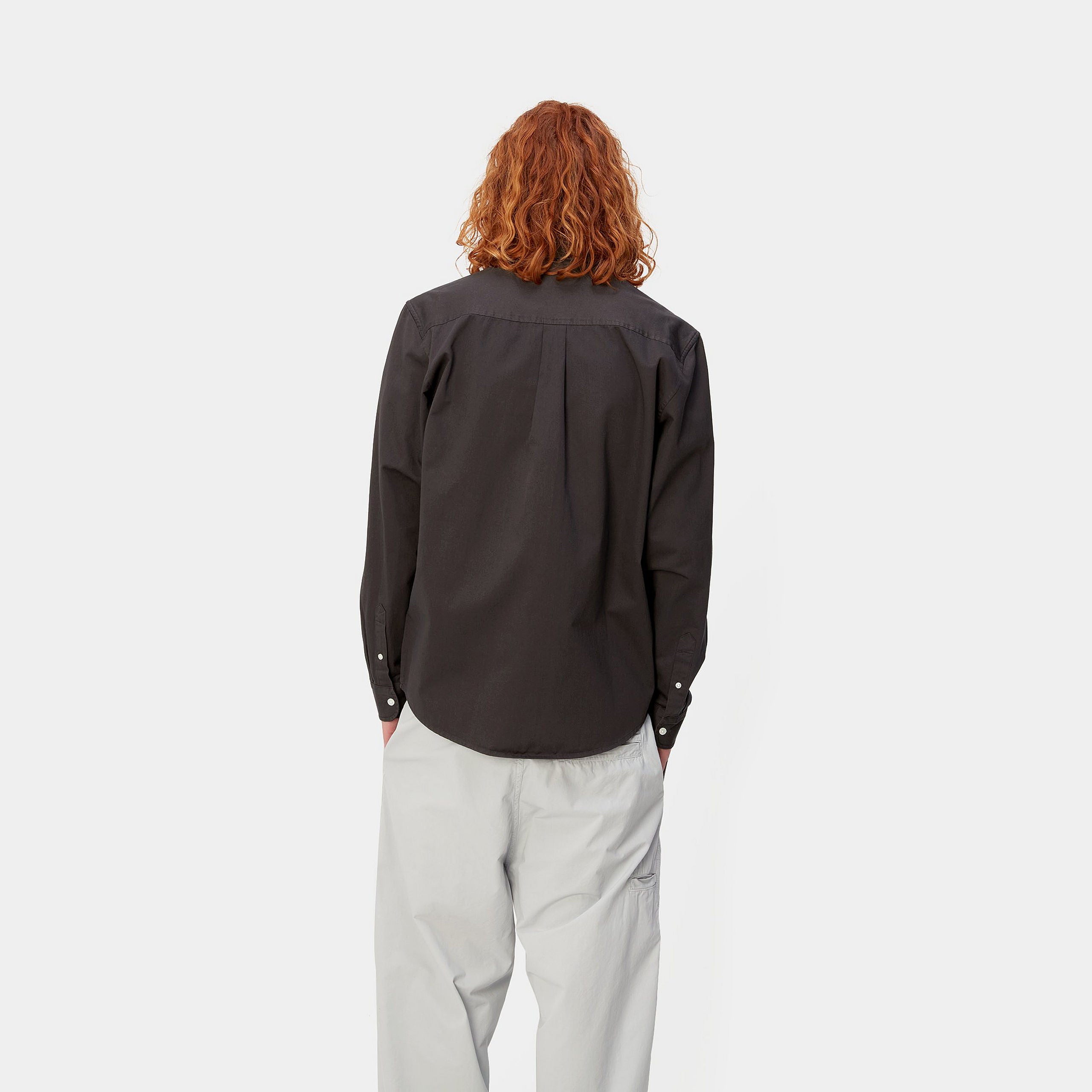 Men's Long Sleeve Madison Shirt-Charcoal / White-Model Back View