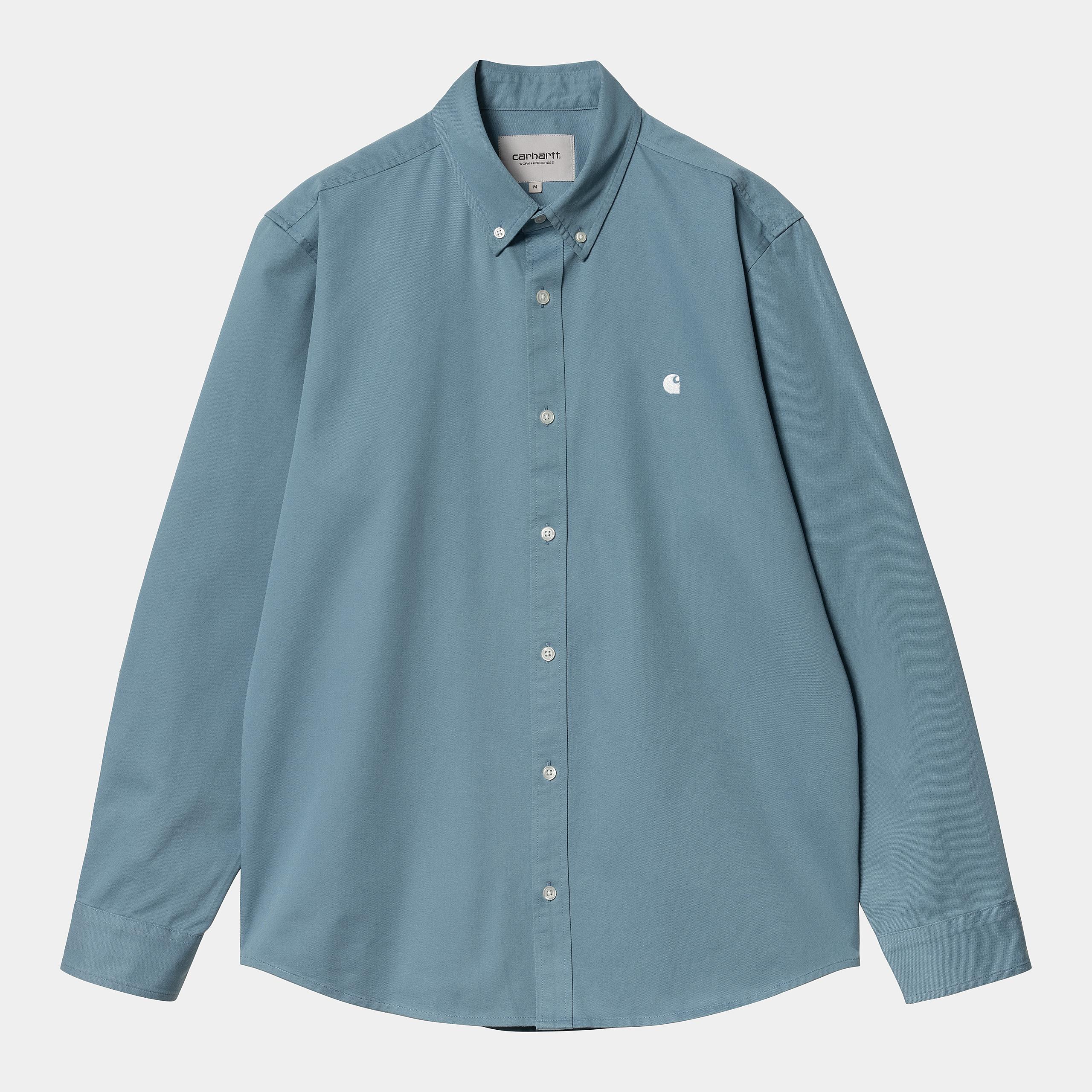 Carhartt WIP Long Sleeve Madison Shirt-Icy Water / Wax Icy Water / Wax full front view
