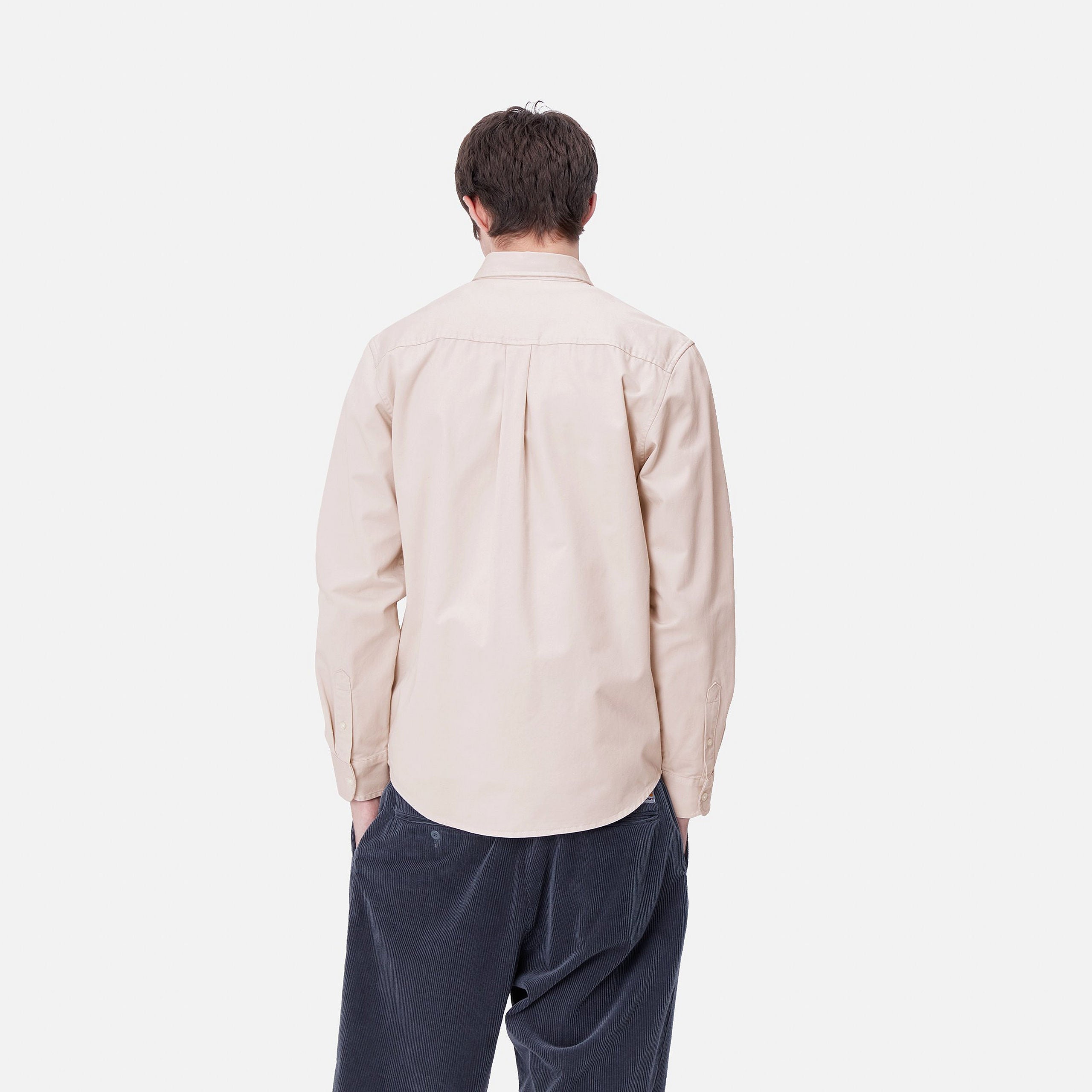 Carhartt WIP Long Sleeve Madison Shirt-Moonbeam / Black Moonbeam / Black model front view