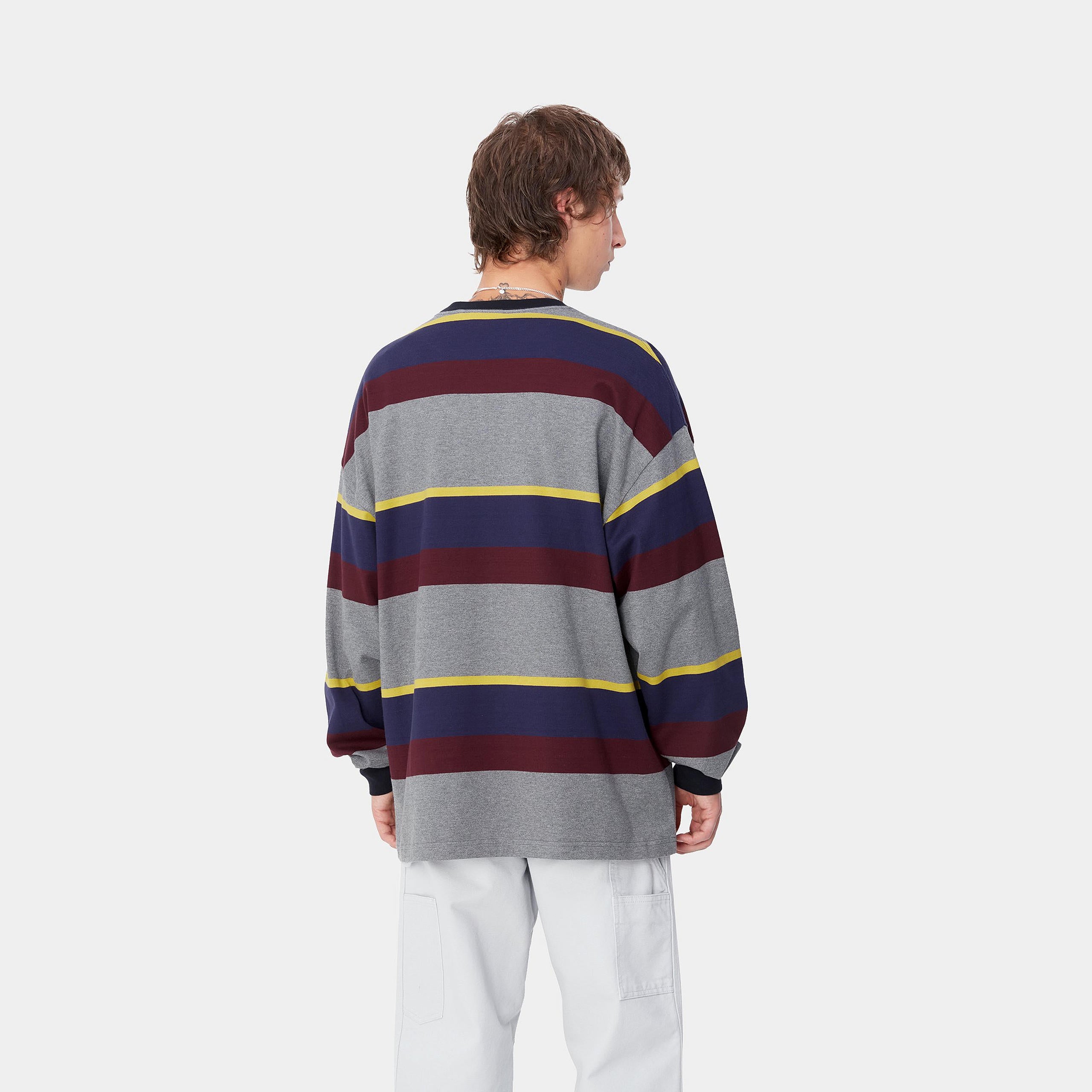 Carhartt WIP Sundling Sweatshirt-Sundling Stripe Aura Sundling Stripe  Aura model front view