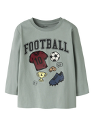 NAME IT Lauge kids long-sleeve top in Green Milieu front view with football print