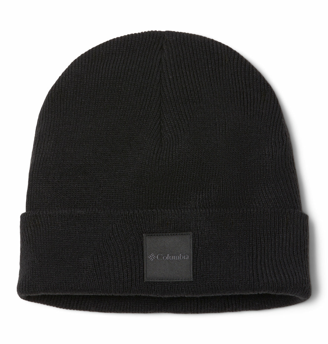Black beanie with Columbia logo on a white background