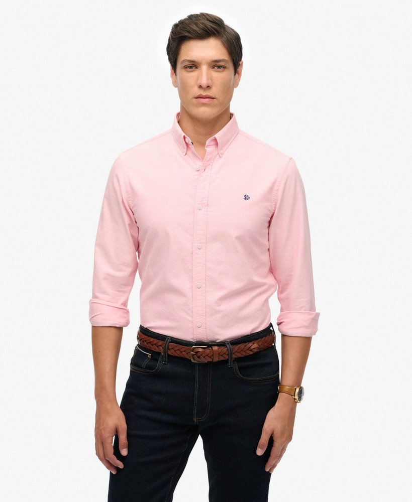 SUPERDRY Classic Oxford Long Sleeve Shirt-City Pink Chambray City Pink Chambray front view