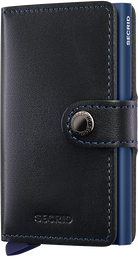 Black leather wallet with blue accents and Secrid branding on a white background