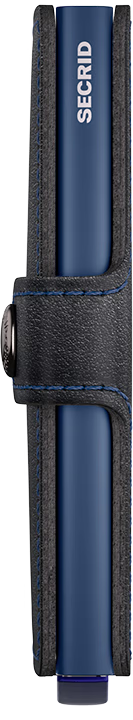 Blue Secrid wallet with black leather trim on a white background