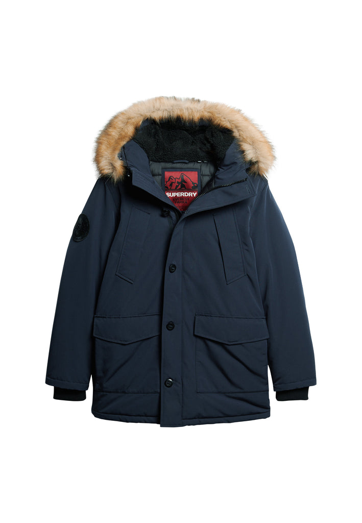 Navy parka with store fur hood