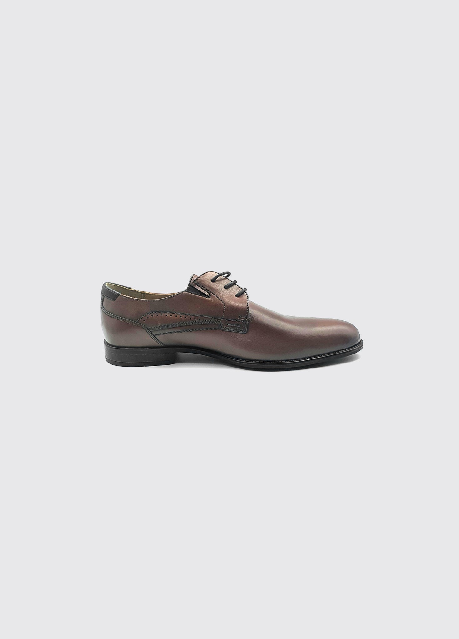 Brown leather shoe on a white background-Side view