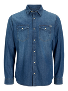 JACK & JONES Sheridan Medium Blue Denim Shirt Medium Blue Denim model front view