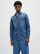 JACK & JONES Sheridan Medium Blue Denim Shirt Medium Blue Denim front view