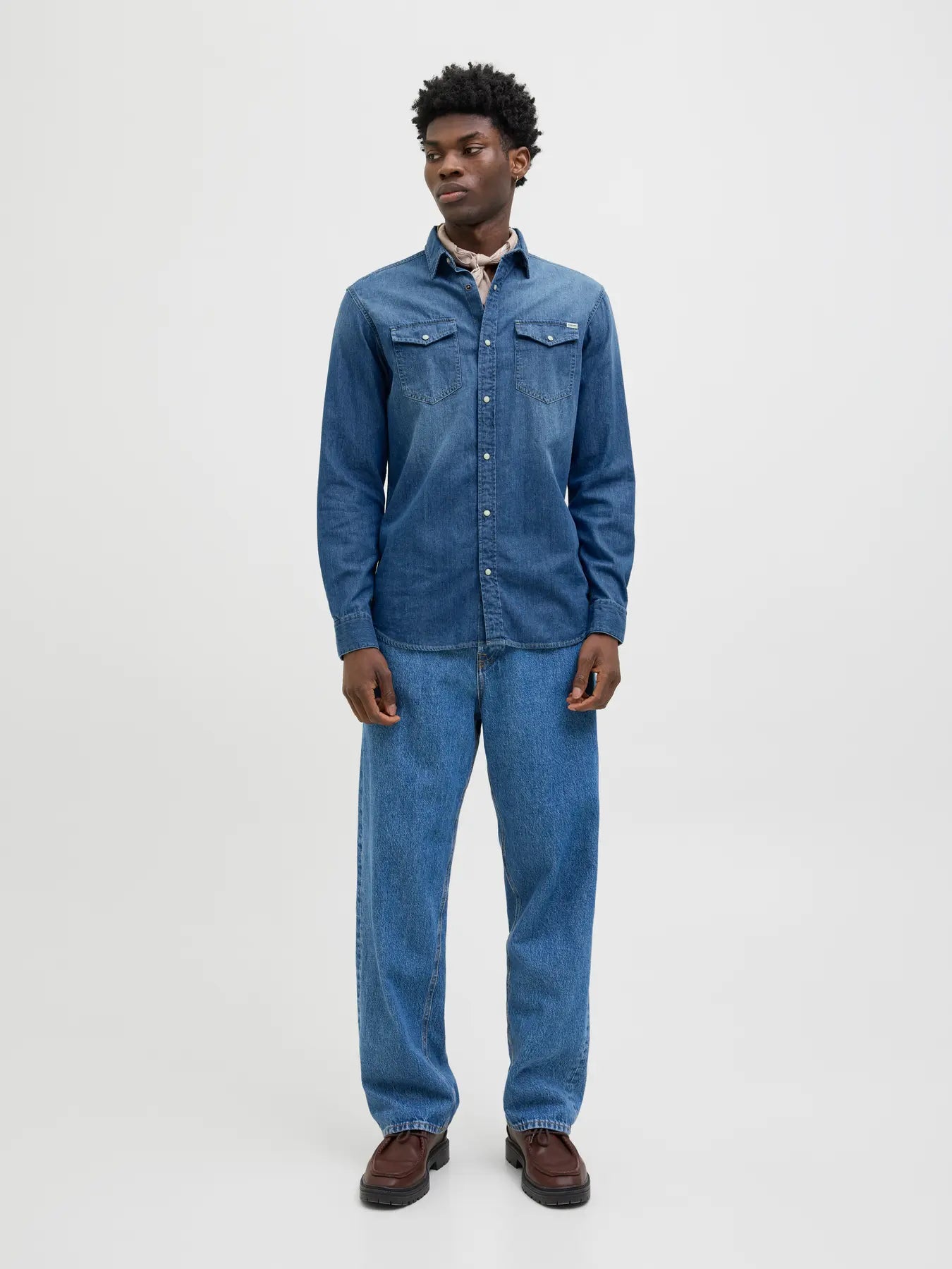 JACK & JONES Sheridan Medium Blue Denim Shirt Medium Blue Denim back view
