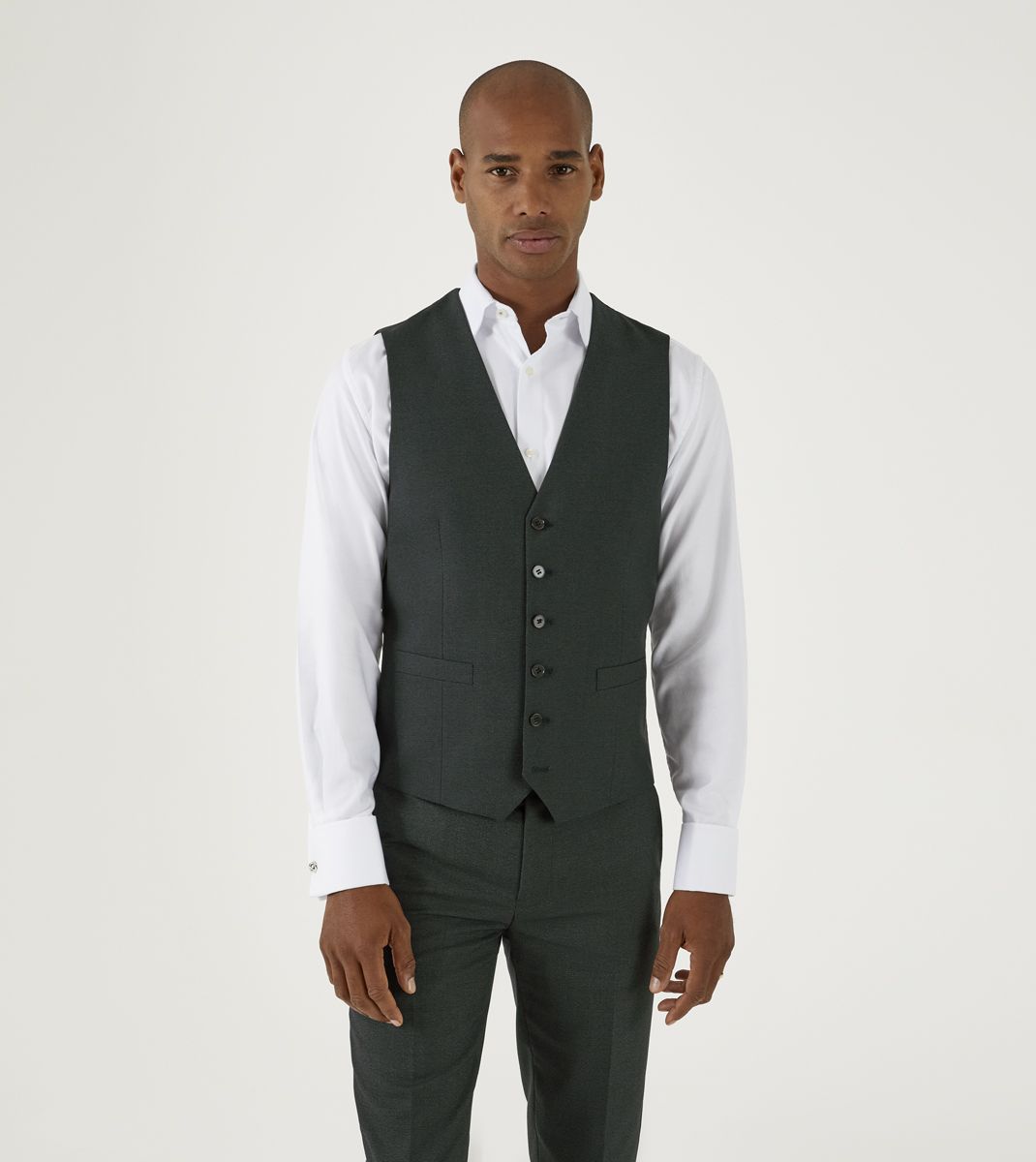 Men's Harcourt Green Tapered Waistcoat-Model Front View