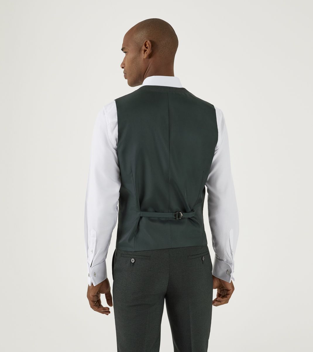 Men's Harcourt Green Tapered Waistcoat-Model Back View