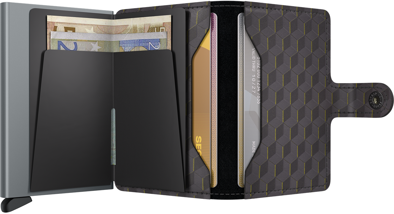 Secrid Optical Grey/Yellow Miniwallet-Inside note holder view