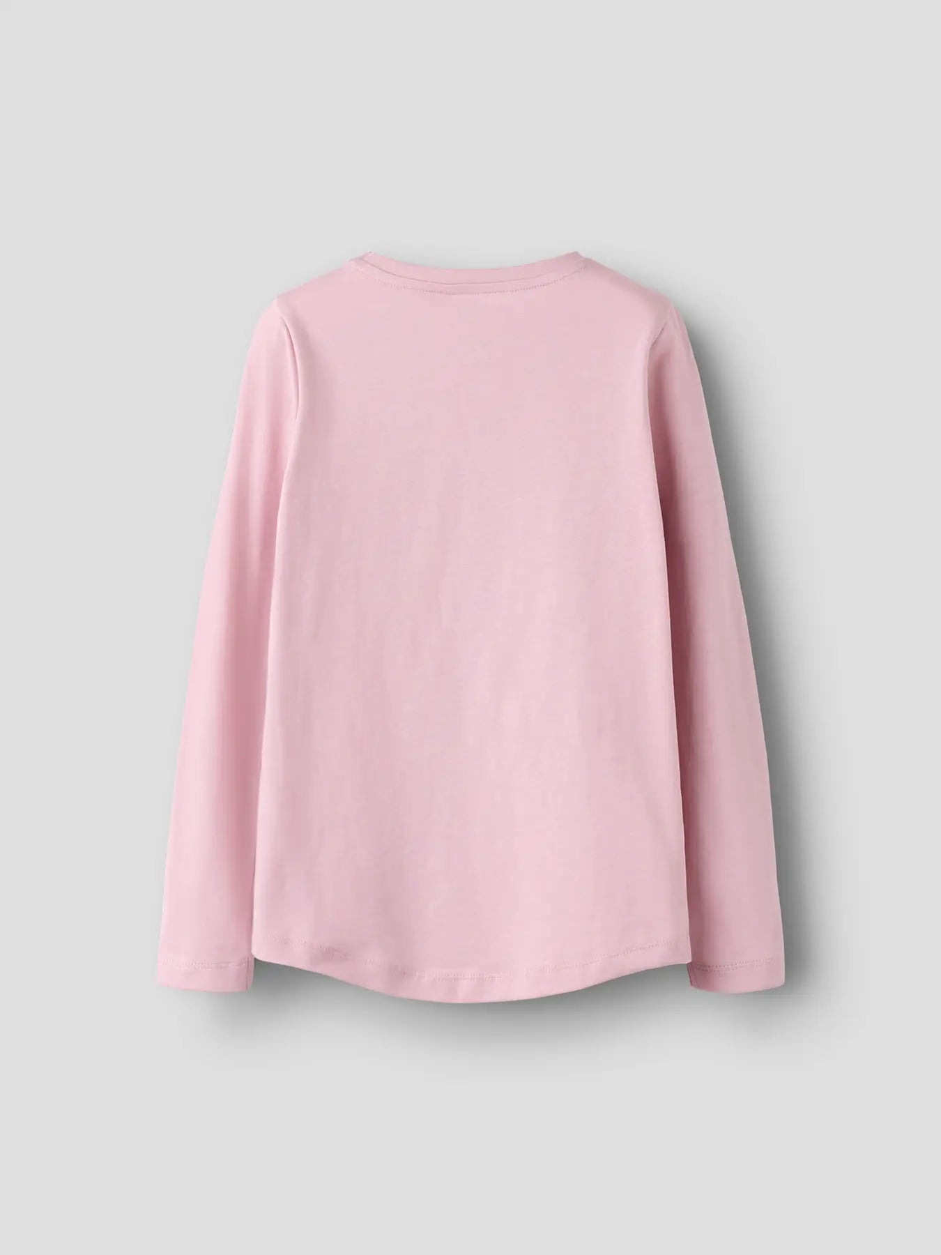 Pink long-sleeve top on a light gray background