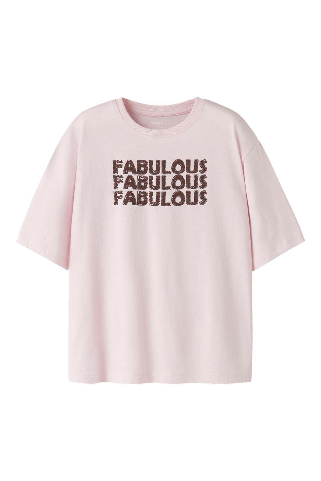 Pink t-shirt with 'FABULOUS' text on a white background