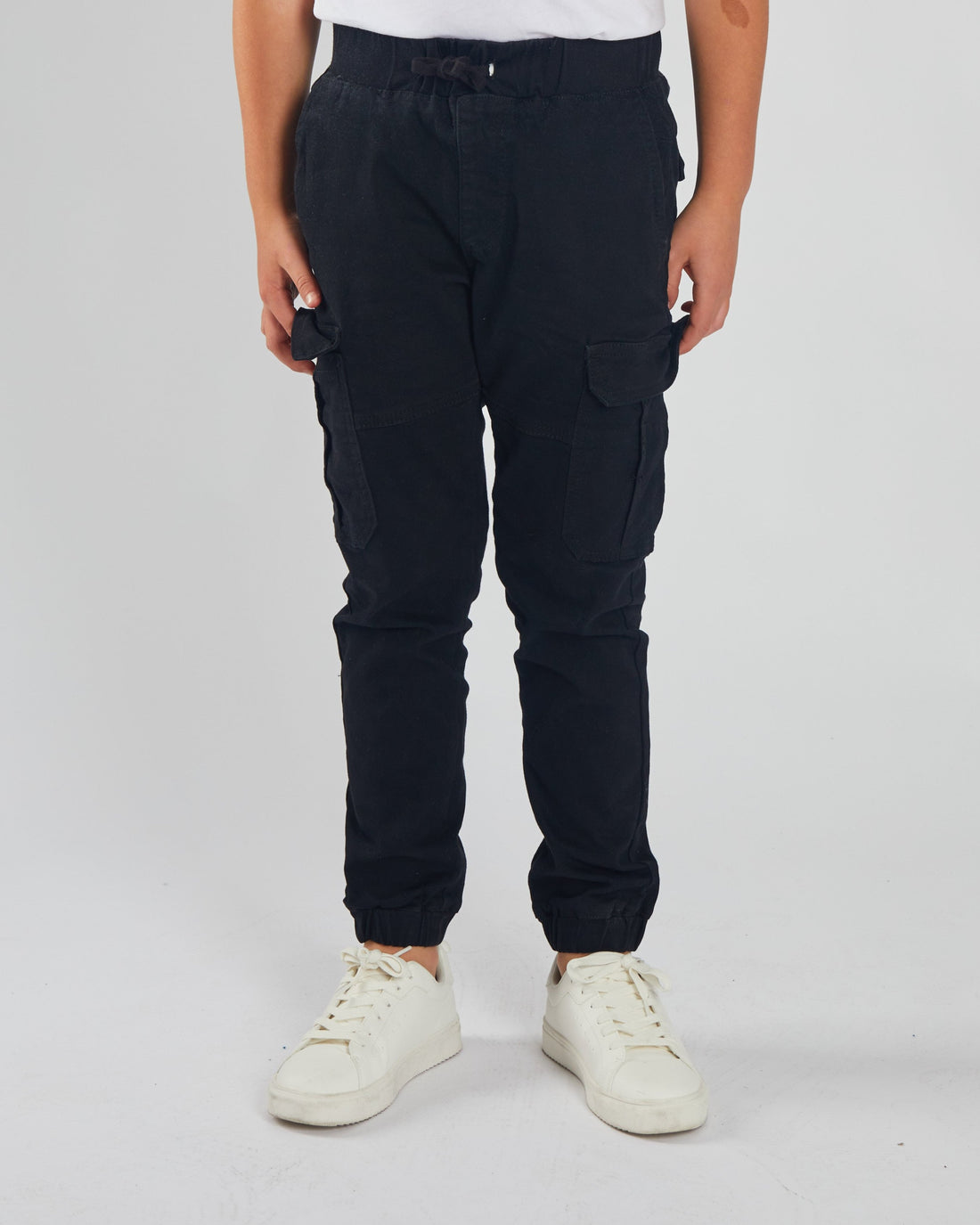 DIESEL KIDS Nash Cargo Black Pants Black front view