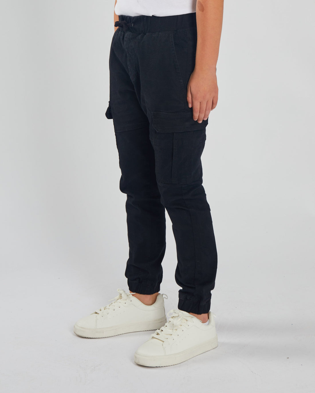 DIESEL KIDS Nash Cargo Black Pants Black model front view