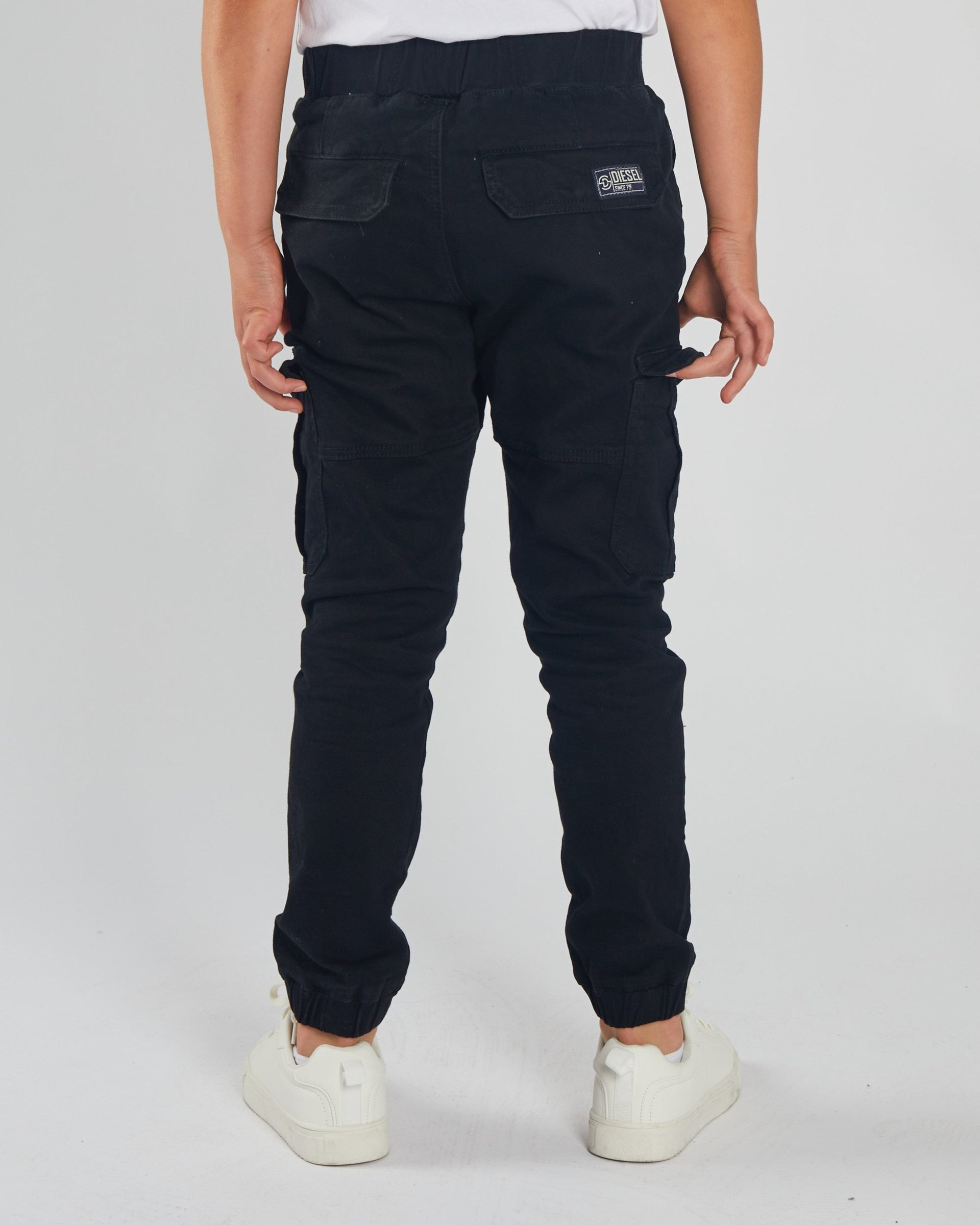 DIESEL KIDS Nash Cargo Black Pants Black back view