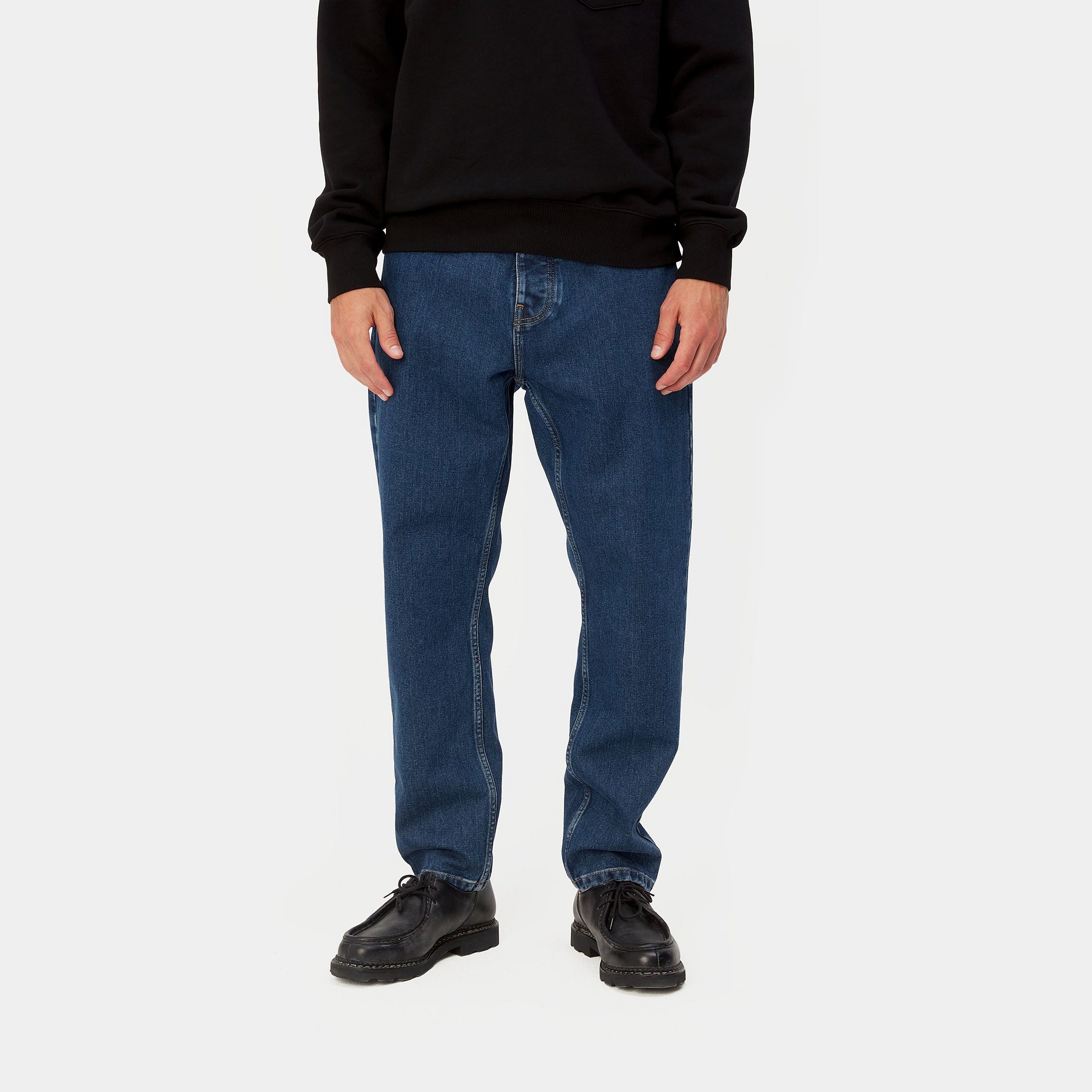 Carhartt WIP Newel Pant-Blue-Stone Washed Blue-Stone Washed front view