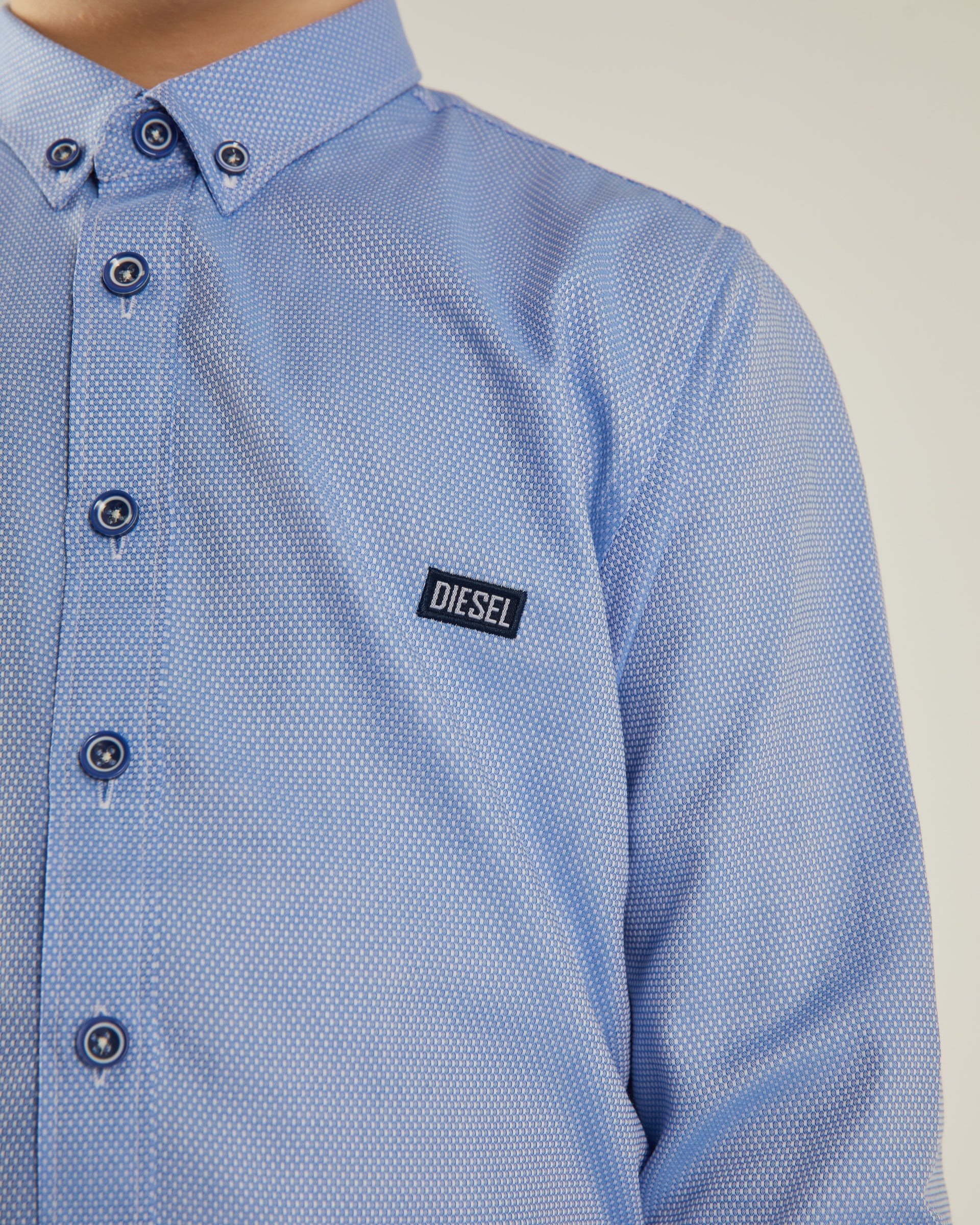 Boy's Ollie Sky Blue Shirt-Chest Logo View