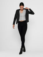 ONLY Ava Faux Leather Biker-Black BLACK model front view