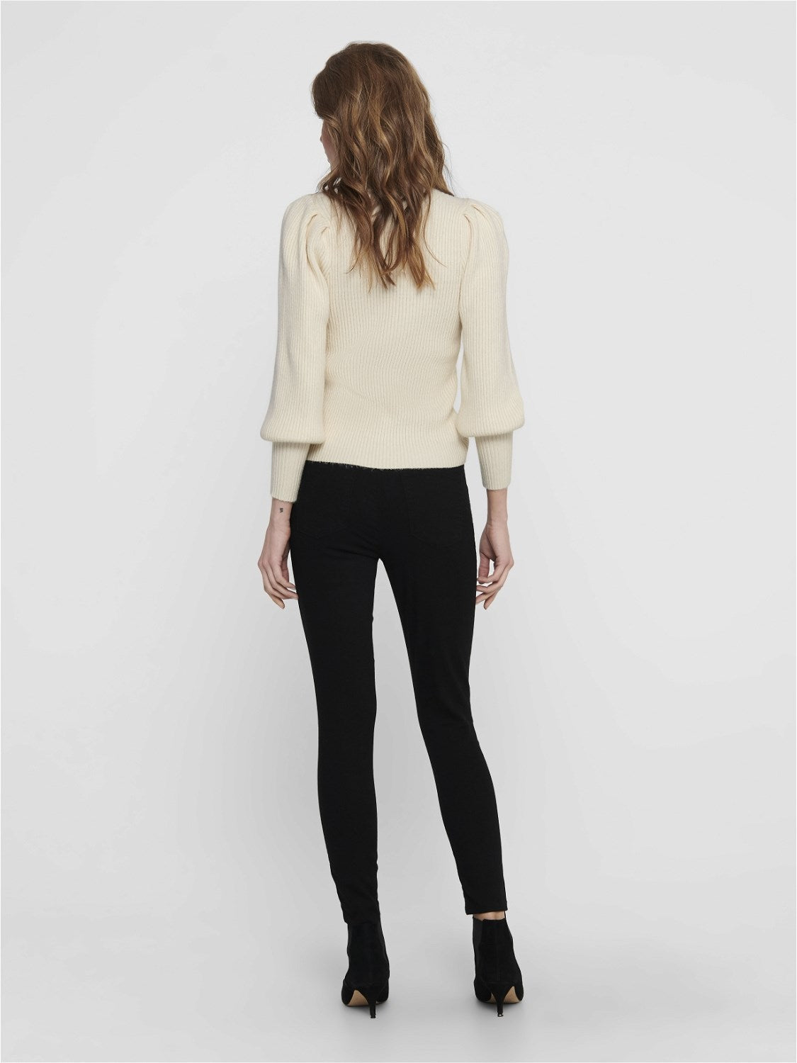 Ladies Katia Long Sleeve Highneck Pullover Knit-Whitecap Gray-Model Back View