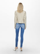 ONLY Gemma Faux Leather Biker-Silver Lining Silver Lining detail view
