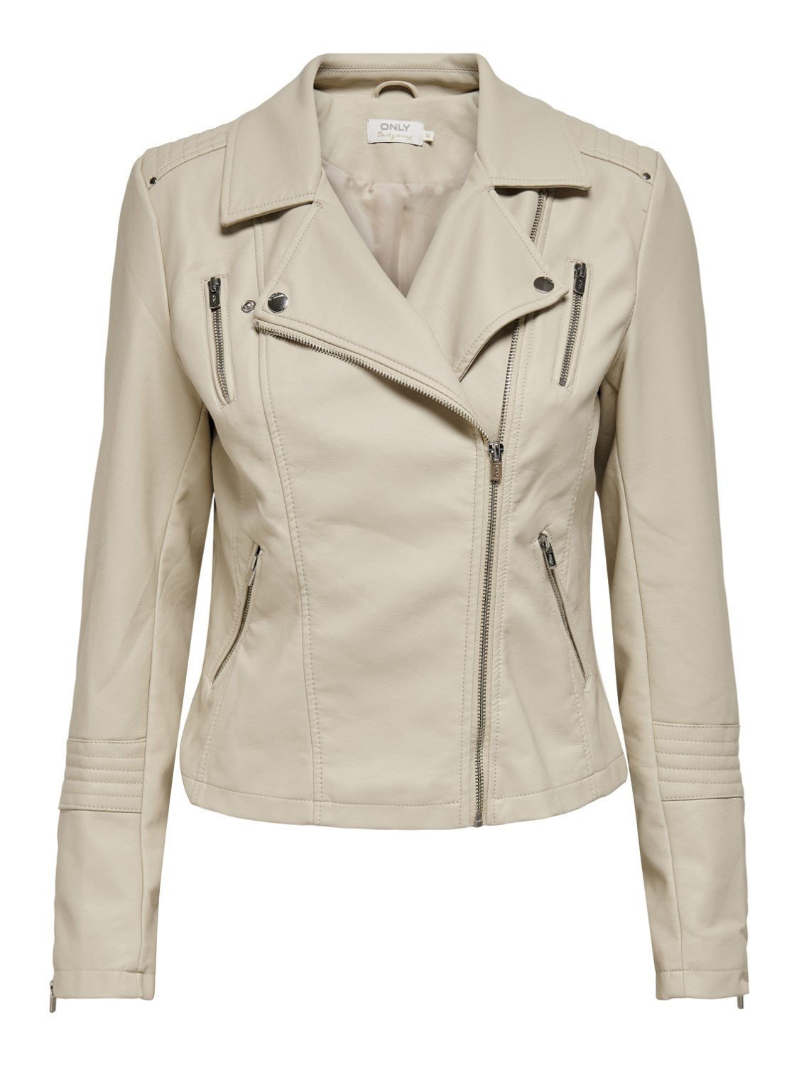 Ladies Gemma Faux Leather Biker-Silver Lining-Front View