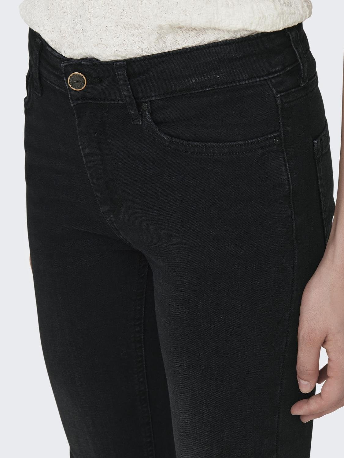 Ladies Blush Mid Flared Denim Jeans-Washed Black-Waist View