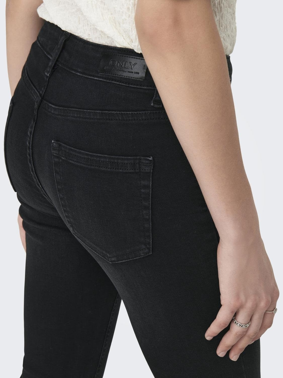 Ladies Blush Mid Flared Denim Jeans-Washed Black-Closer View of Back