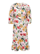 ONLY Olivia 3/4 Wrap Midi Dress-Cloud Dancer CLOUD DANCER back view