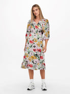 ONLY Olivia 3/4 Wrap Midi Dress-Cloud Dancer CLOUD DANCER model front view