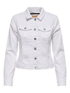 Front view of the ONLY Wonder white denim jacket