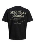 Black t-shirt with 'Originals Studio' text on a white background