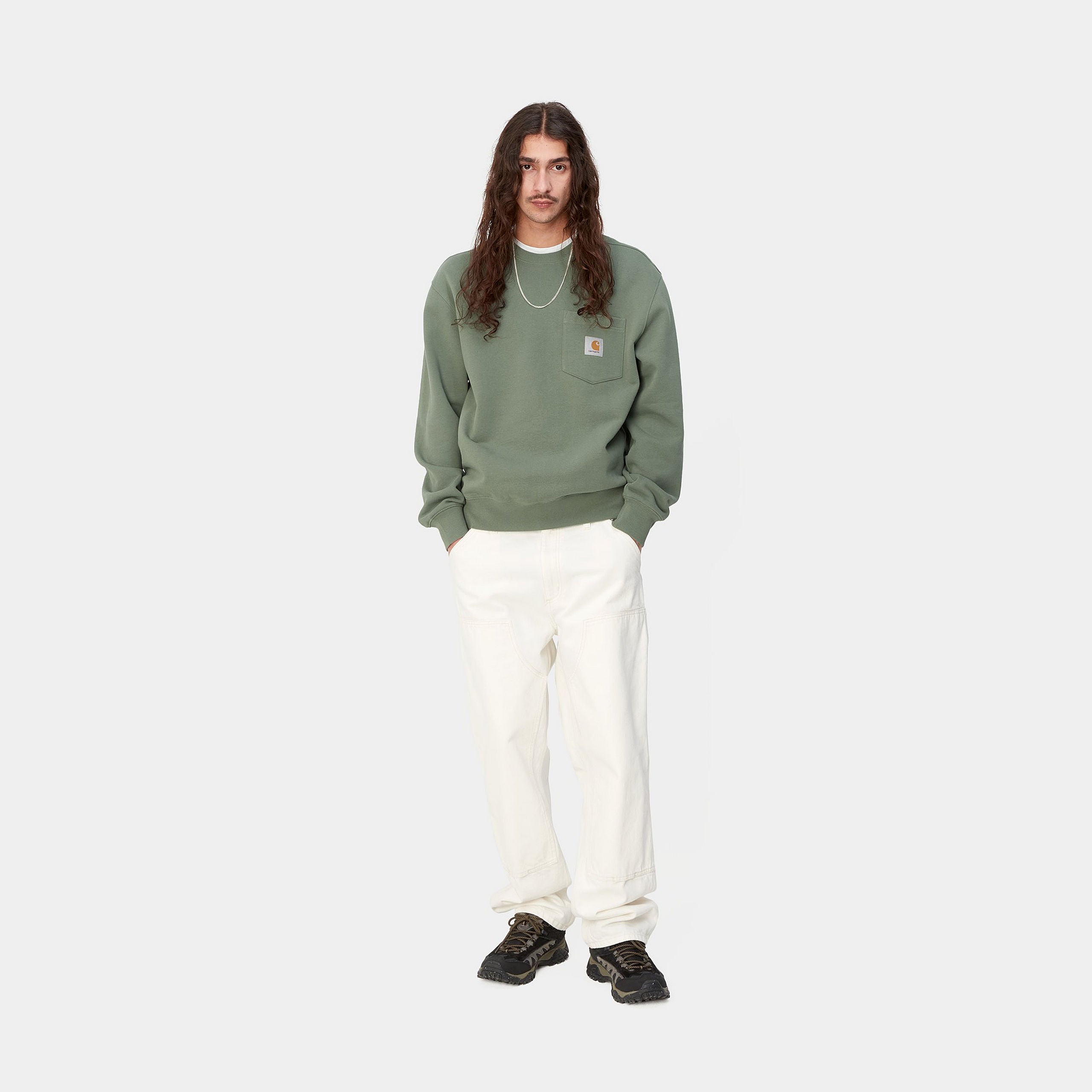 Pocket Park Green Sweatshirt-Full model view