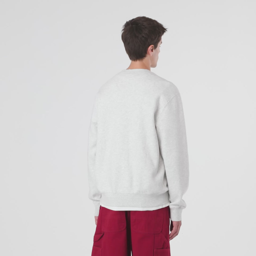 Video of a man wearing a Schooling Sweat in ash heather