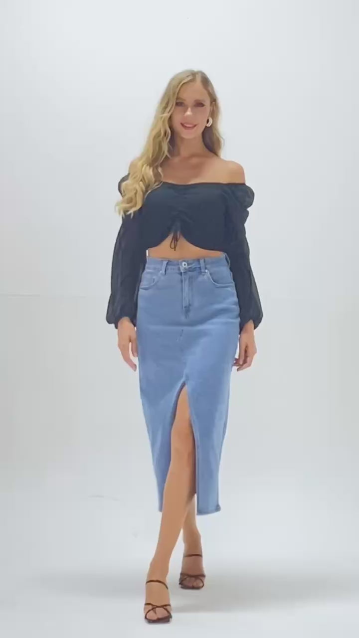 Blue Long Denim Skirt-Video