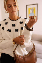 Paris Fashion Sweater with Bow Detail - Navy/White White/Navy front view