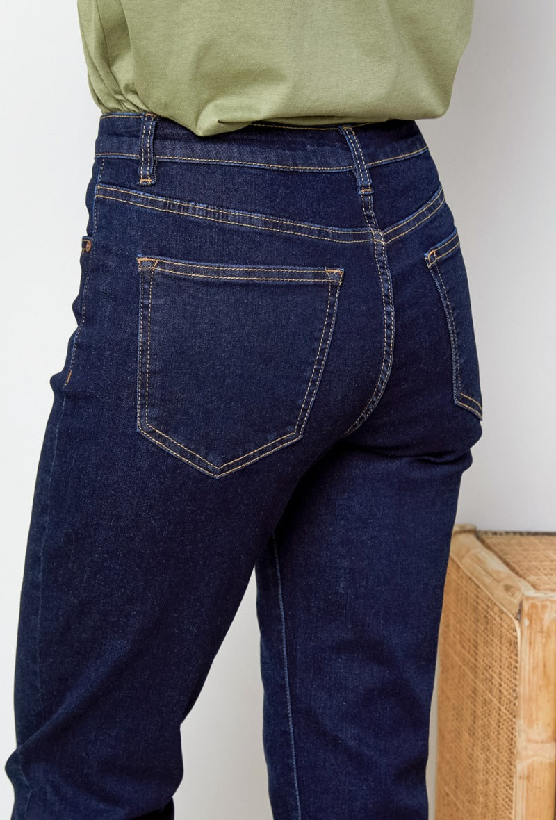 Ladies Ladies Mumfit Jeans - Navy-Back Pocket View