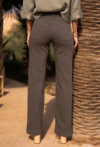 Khaki Wide Leg Trousers-Rear view