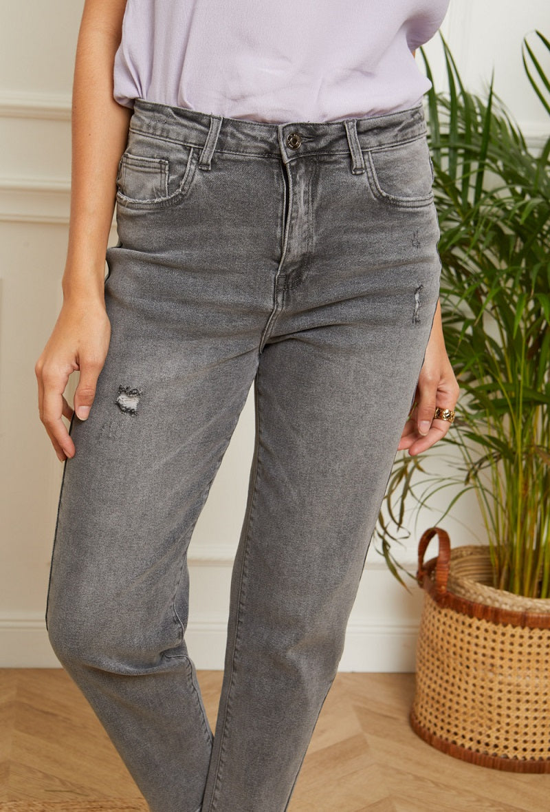 Ladies Mumfit Jeans - Steel-Front View