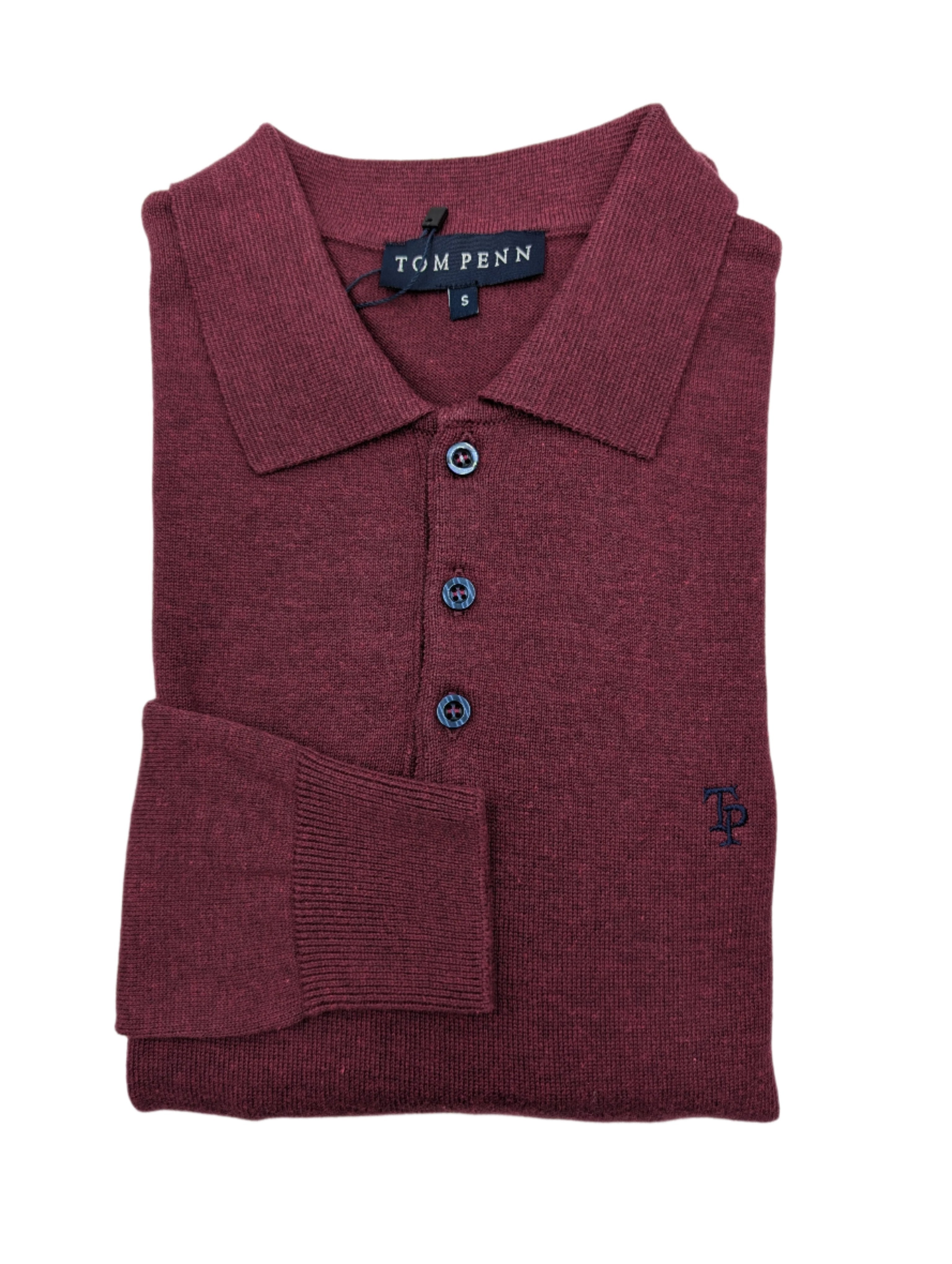 Tom Penn Knitted Burgundy Polo Shirt