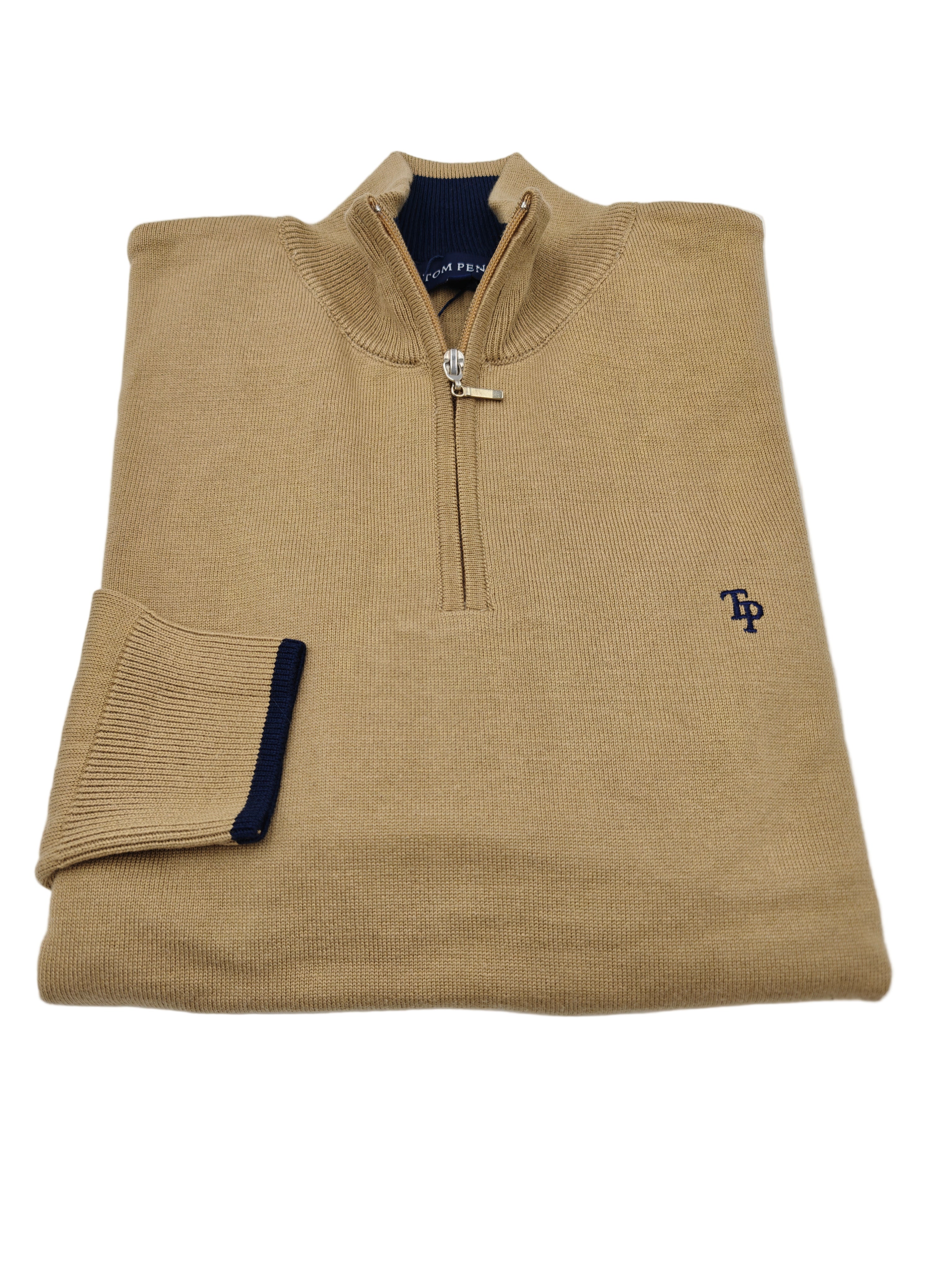 tom penn Tom Penn 1/4 Zip Knit - Biscuit Biscuit model front view