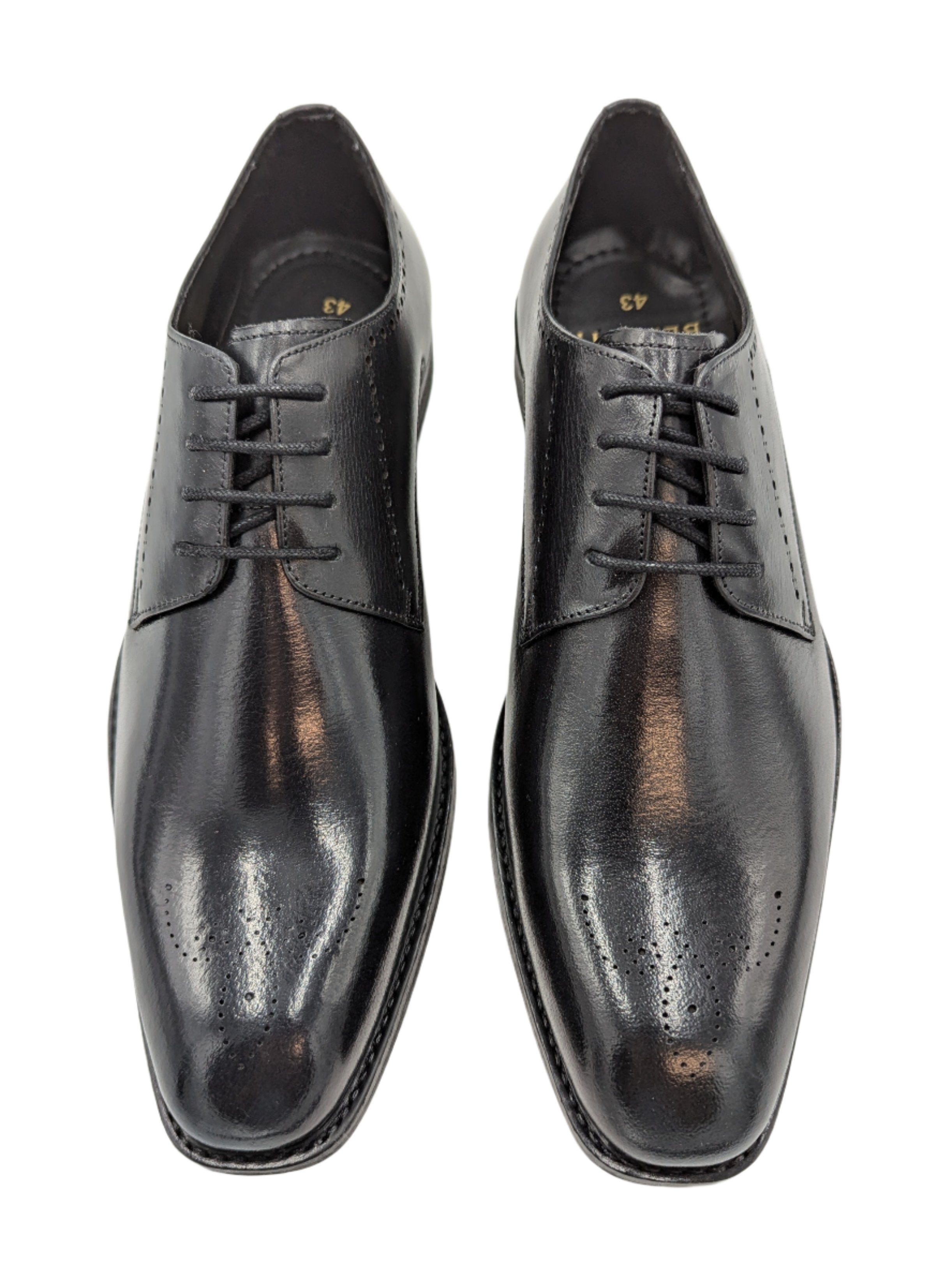 Thomas Black Leather Brogue Toe Shoe-Front detail