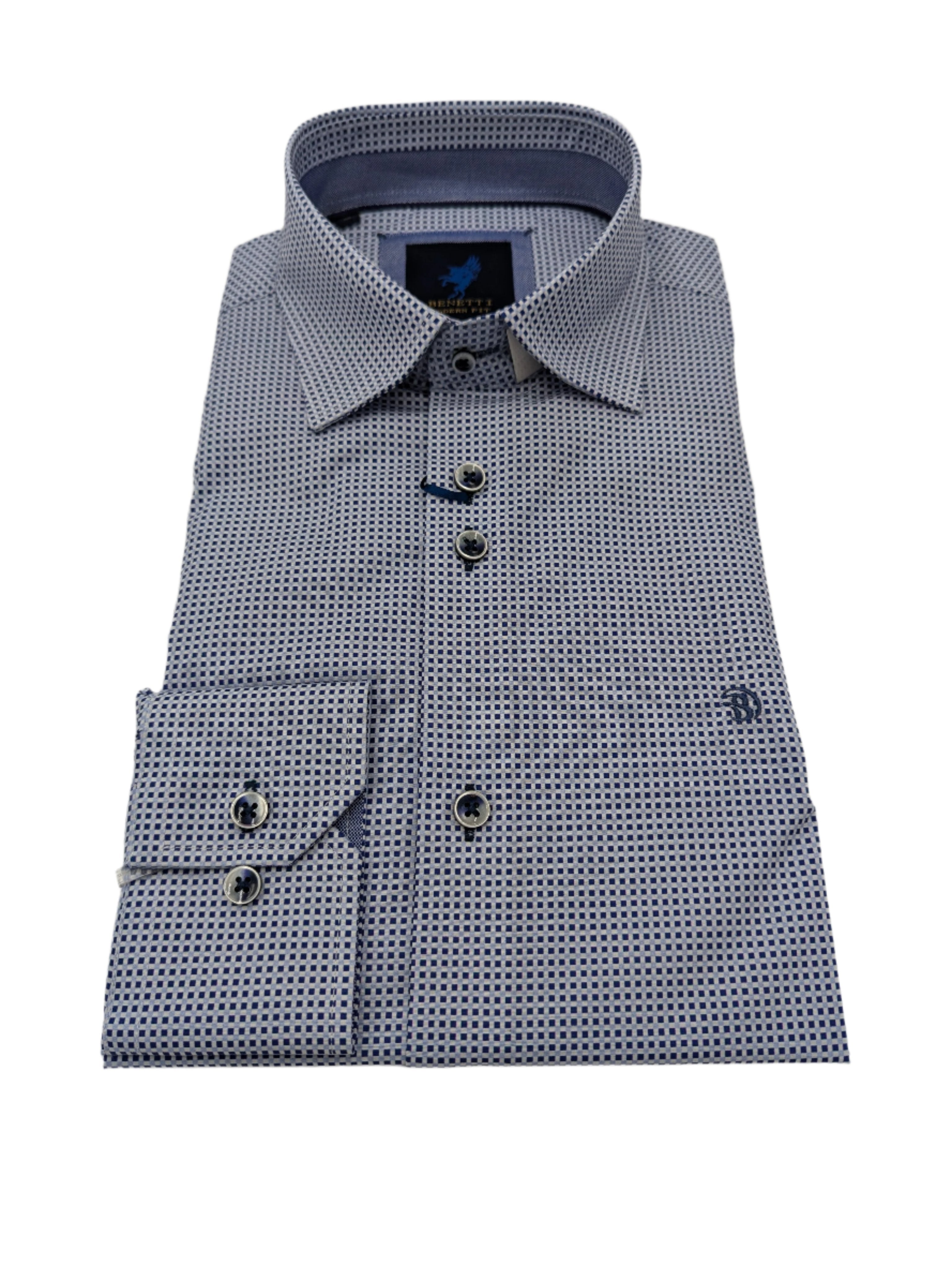 Fury Casual Pattern Long Sleeve Navy Shirt